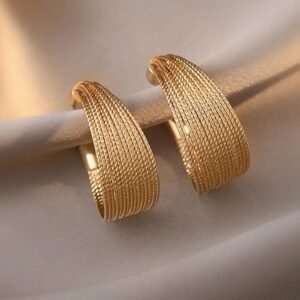 Golden Mesh Textured Hoop Earrings