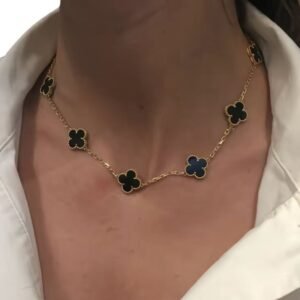 Onyx Clover Charm Necklace