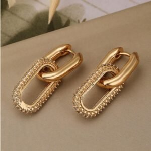 Bold Gold-Tone Pave Link Hoop Earrings