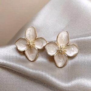 Elegant Pearlized Petal Flower Stud Earrings