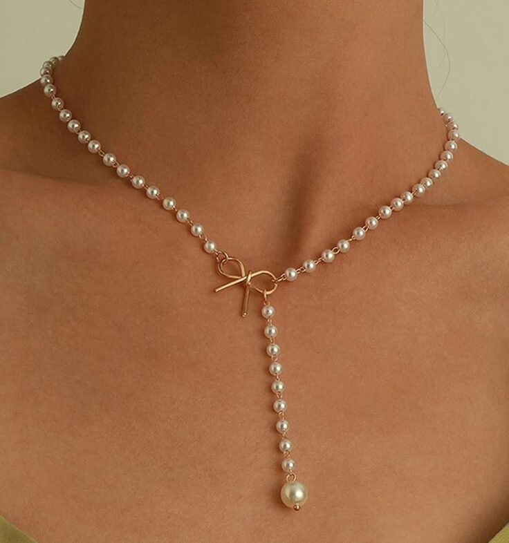 Ribbon Grace Y-Drop Pearl Necklace